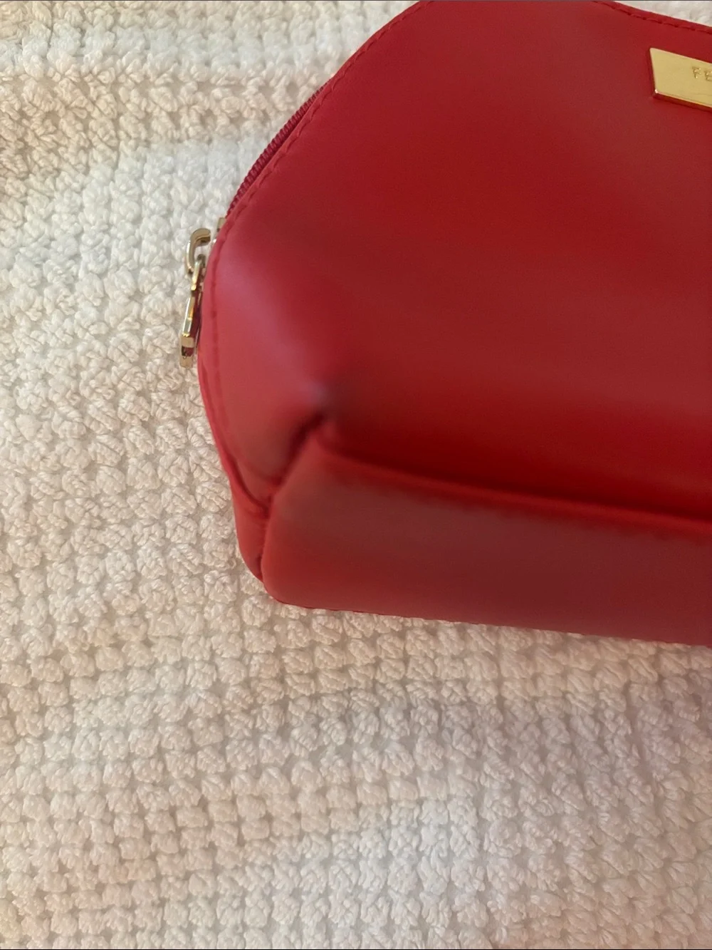 Salvatore Ferragamo Red Leather Cosmetic Case with Gold Plaque